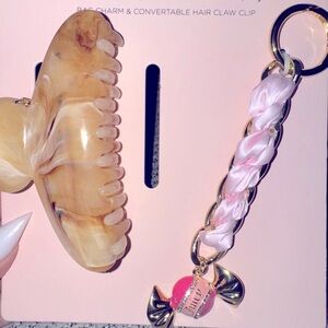 Juicy Couture 2pc set NEW Pink Candy Bag Charm in gold  & cream Claw Hair Clip